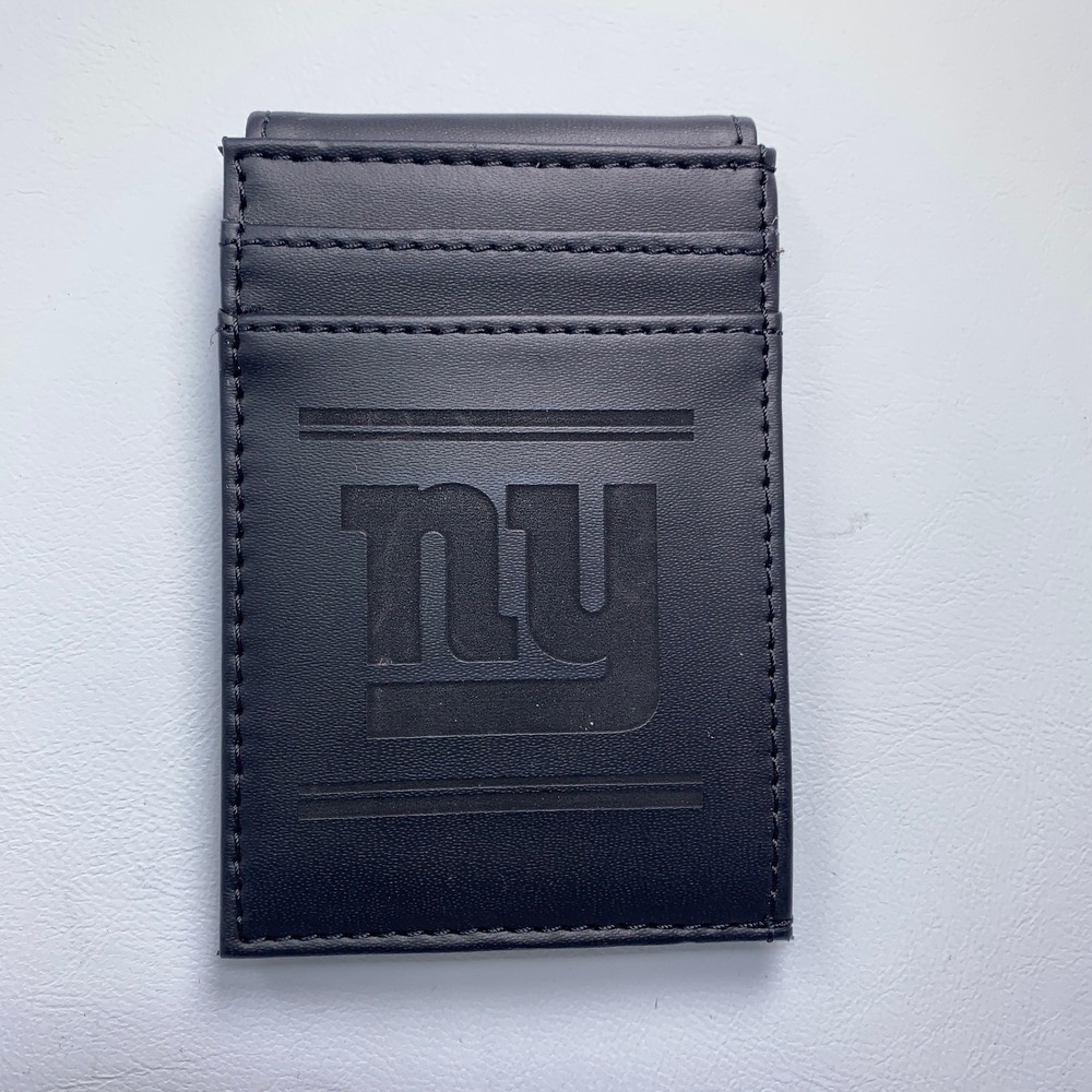 NFL Mens OS Black New York Giants Embossed Logo Card Holder Wallet New